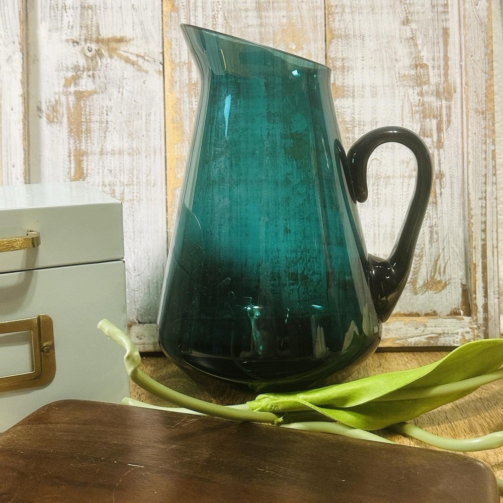 Kaj Franck Finland Teal Blue‎ Glass Pitcher Nuutajarvi Iittala Modern Minimalist - Picture 3 of 13